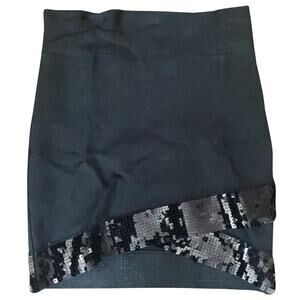 BCBG MAX AZRIA Black Bodycon Sequin Skirt Pencil Crossover Embellished XS NEW